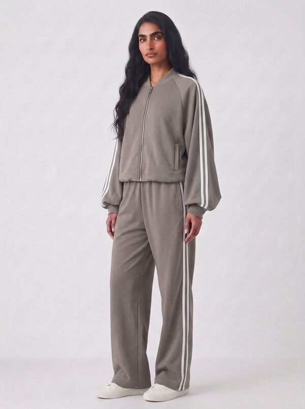Zip Up T-shirt Lounge Co-ord Set with Wide-Leg Trousers