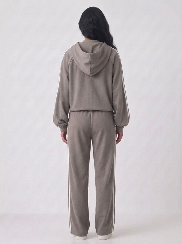 Zip Up T-shirt Lounge Co-ord Set with Wide-Leg Trousers