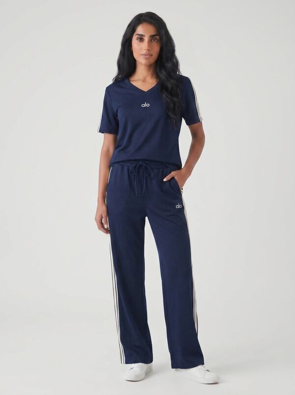 Navy T-shirt Lounge Printed Co-ord Set with Wide-Leg Trousers