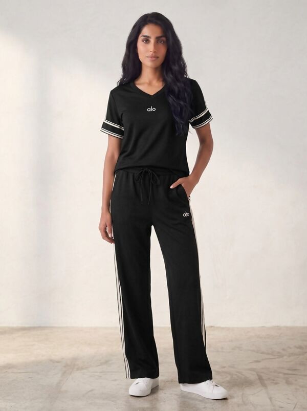 Black T-shirt Lounge Printed Co-ord Set with Wide-Leg Trousers