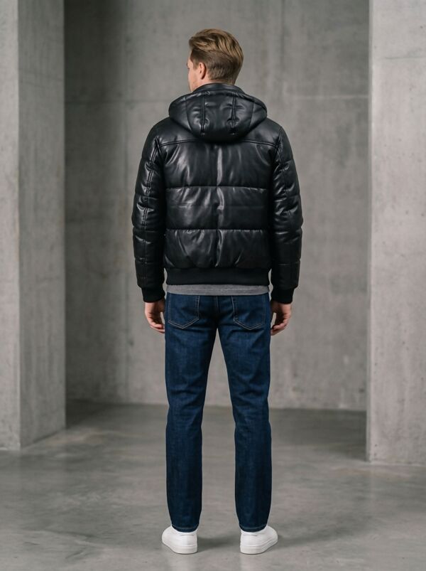 Black Pu Bubble Jacket With Detachable Hood