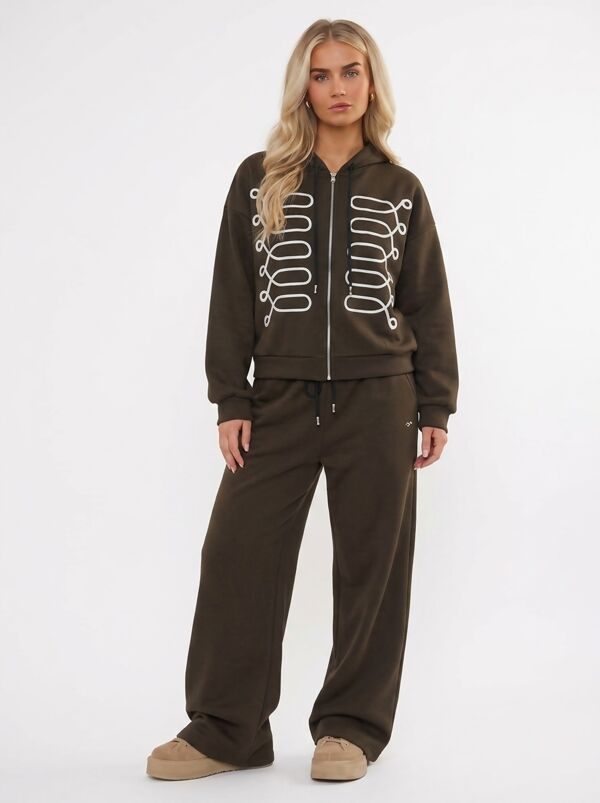 Hooded Cable Embroidered Zip-Up Detail Jogger Tracksuit Set