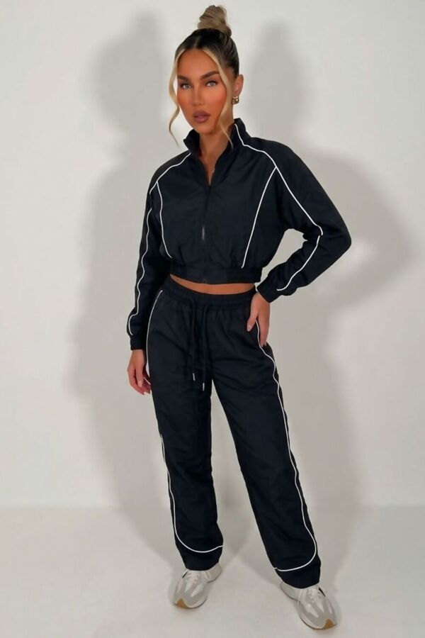 Black Water Resistant Zip Through Crop Top & Joggers Co-ord