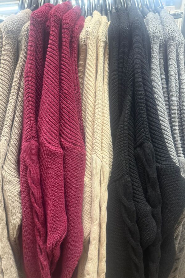 Longline Cable Knit Open Front Pocket Cardigan