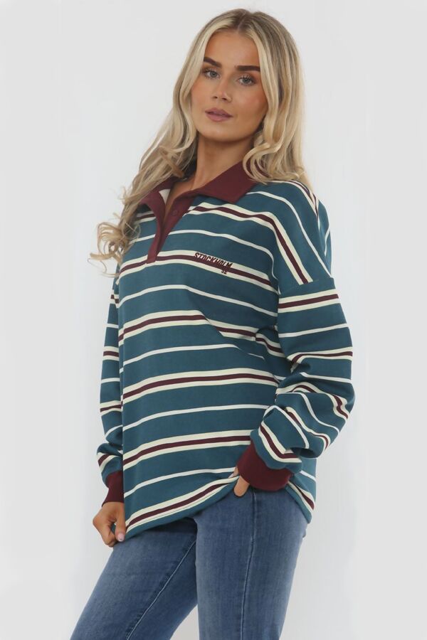 Wine Long Sleeve Rugby Collar Sweatshirt