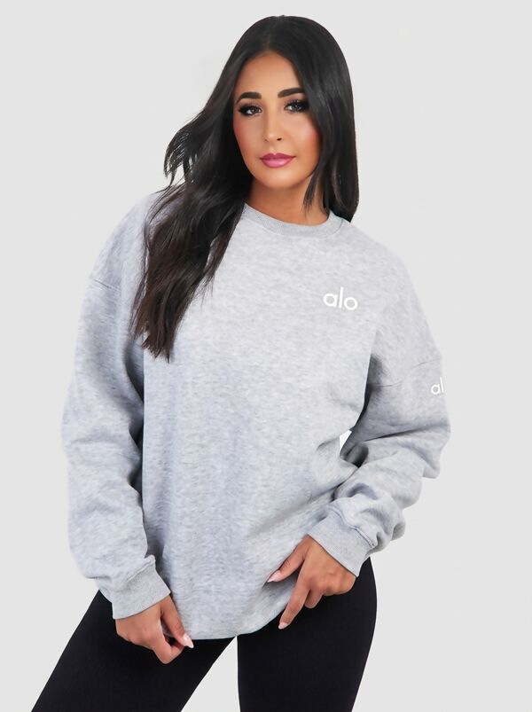 Grey Marl Long Sleeve Printed Casual Crewneck Loose Fit Sweatshirt