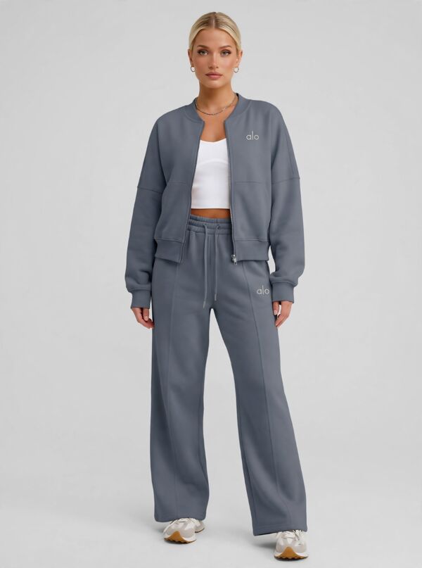 Navy Printed Bomber Sweatshirt With Straight Leg Jogger