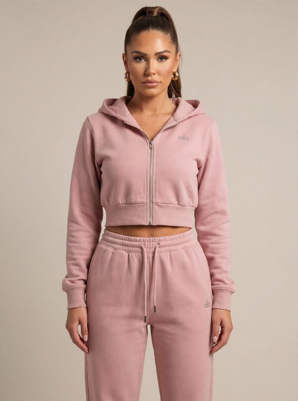 Beige Printed Cropped Hoodie and Joggers Co-Ord