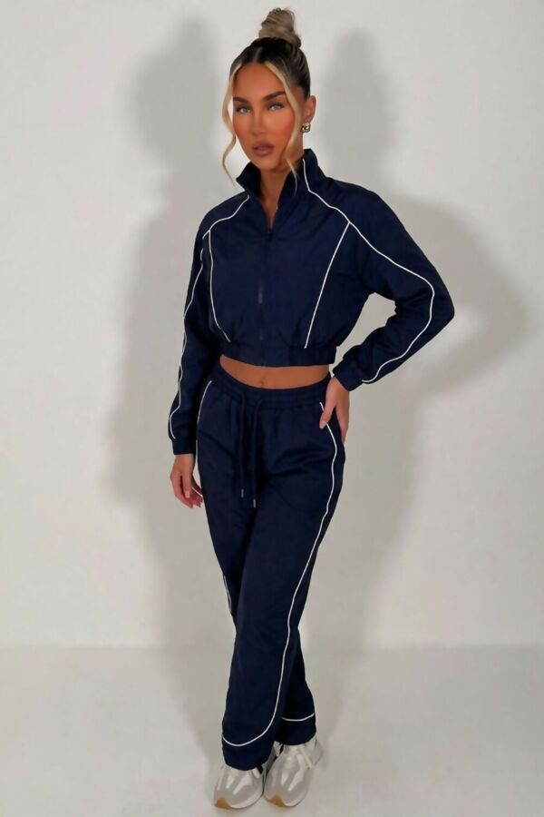 Black Water Resistant Zip Through Crop Top & Joggers Co-ord