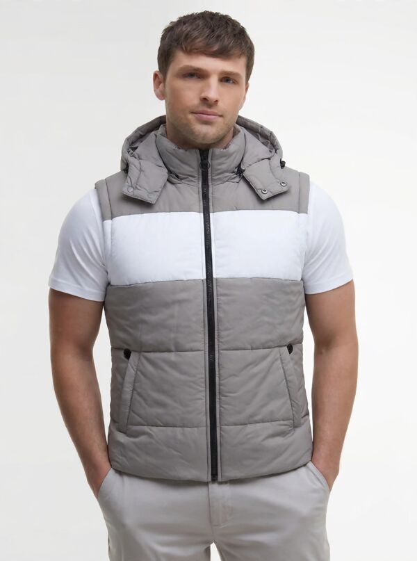 Navy and Red Hooded Padded Puffer Gilet