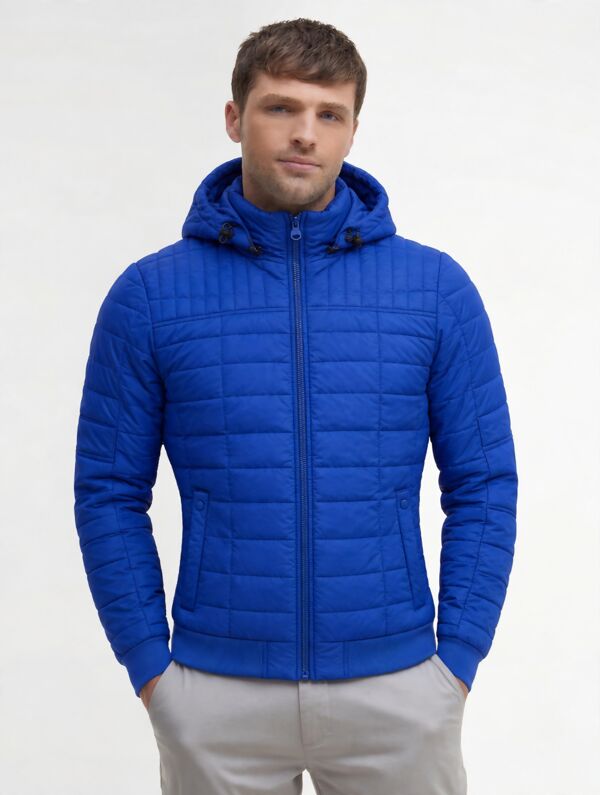 Blue Slim Lightweight Hooded Puffer Jacket
