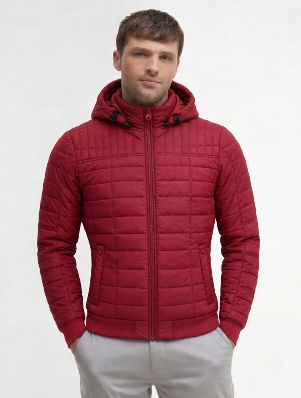 Red Slim Lightweight Hooded Puffer Jacket