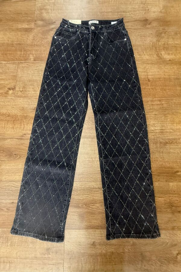 Charcoal Studded Wide Leg Denim Jeans