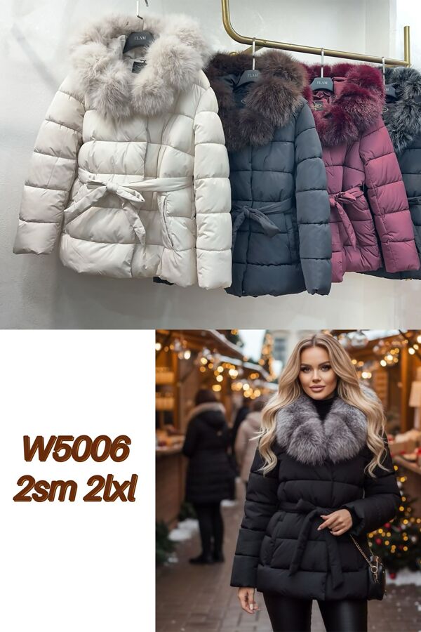 Wine Faux Fur Collar Puffer Coat