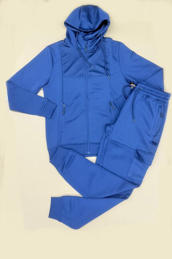 Navy Full-Zip Hoodie With Cargo Pocket Jogger Tracksuit