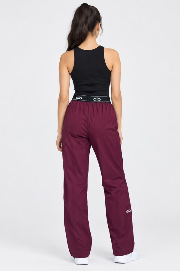 Wine Printed Contrast Waist Wide Leg Elastic Trousers