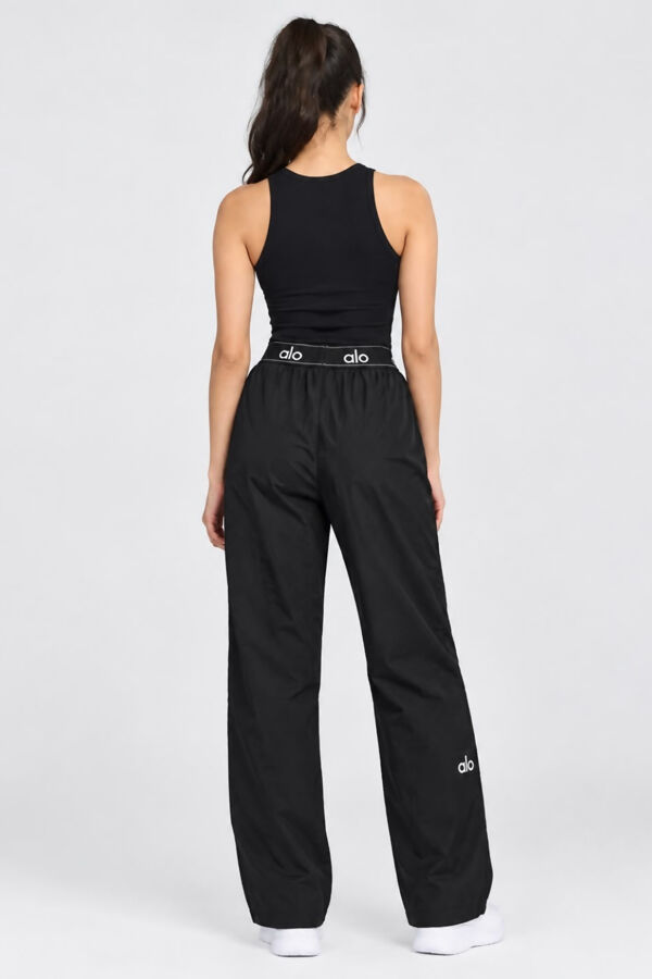 Black Printed Contrast Waist Wide Leg Elastic Trousers