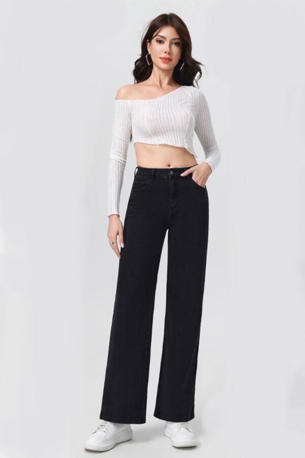 Black Casual Loose High Waisted Super Stretch Wide Leg Jeans