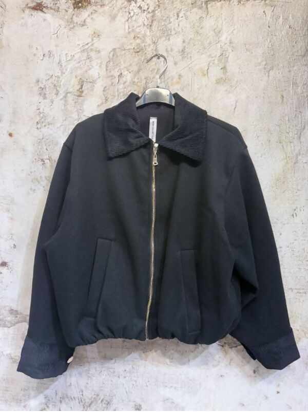 Cropped Corduroy Cuff And Collar Bomber Jacket