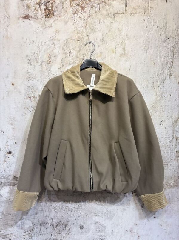 Cropped Corduroy Cuff And Collar Bomber Jacket