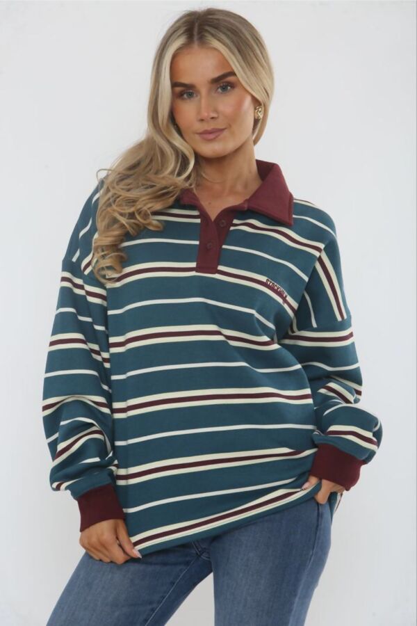 Wine Long Sleeve Rugby Collar Sweatshirt