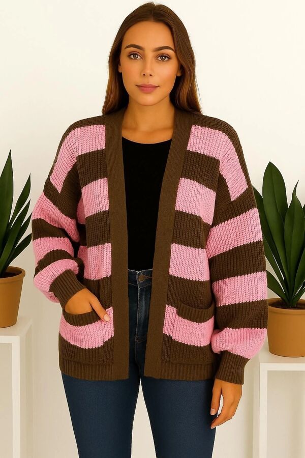 Long Sleeve Stripe Balloon Cardigan