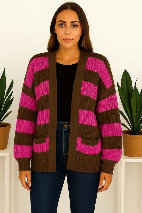 Long Sleeve Stripe Balloon Cardigan