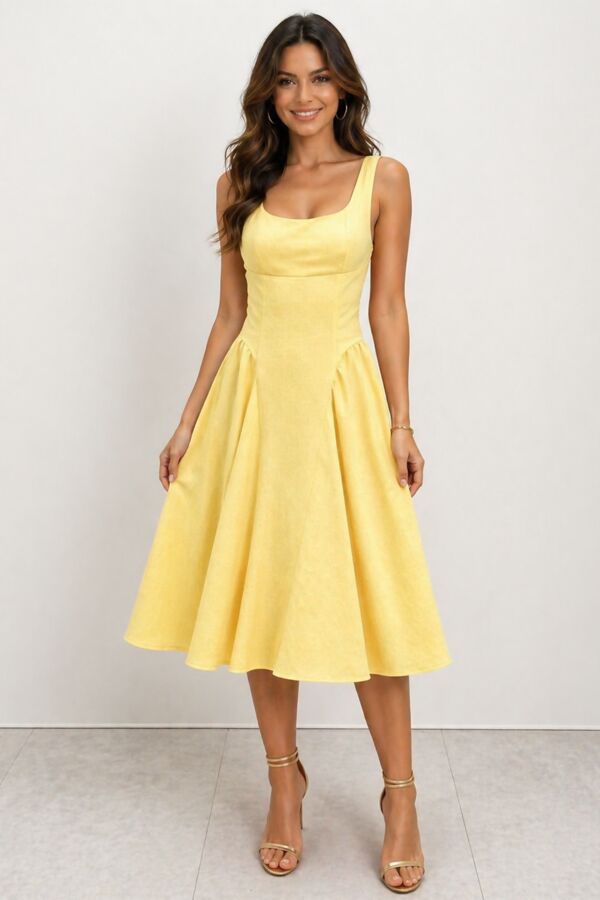 Chic Sleeveless Glitter Skater A-Line Midi Dress
