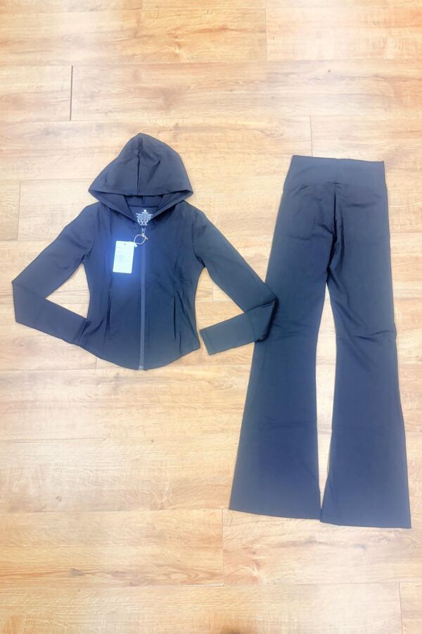 Black Active Zipped Jacket With Flare Trouser
