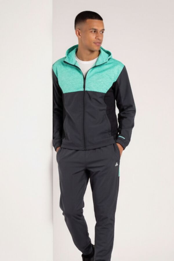 Mint Colorblock Zip Front Hooded Jacket With Tapered Jogger Set