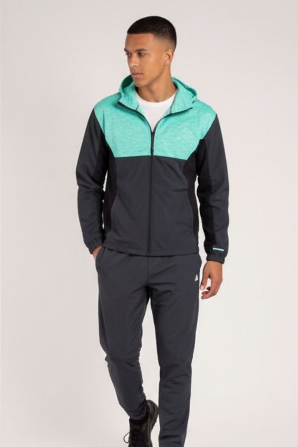 Mint Colorblock Zip Front Hooded Jacket With Tapered Jogger Set