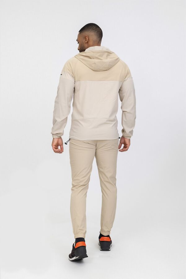 Oatmeal Softshell Hooded Windbreaker Jacket With Jogger