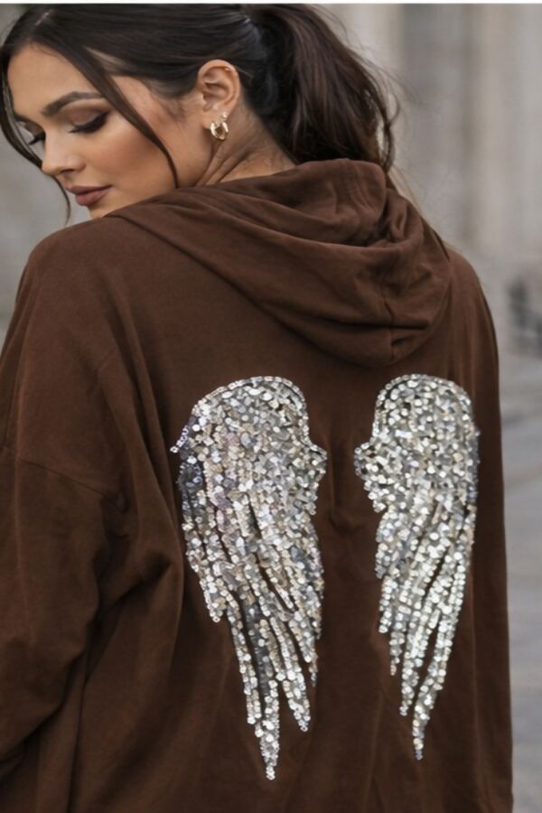 Chocolate Sequin Angel Wing Hooded Cardigan