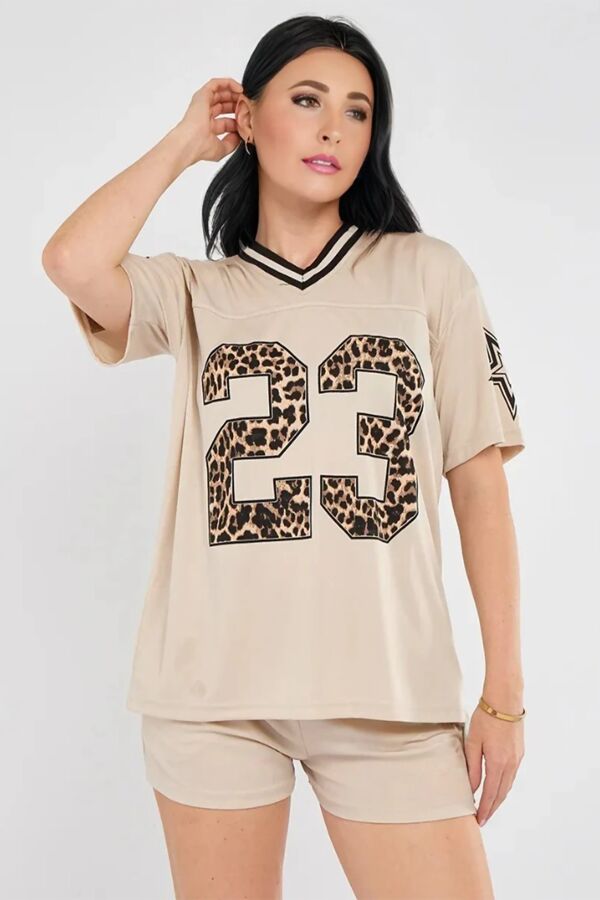 Oatmeal Leopard Base Print Varsity T-Shirt