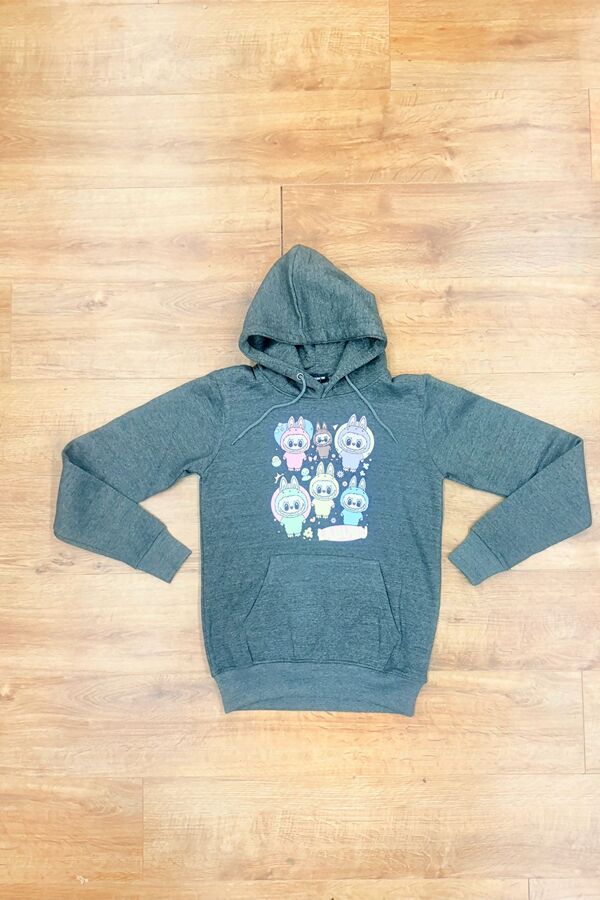 Charcoal Oversized Printed Pullover Fleece Hoodie