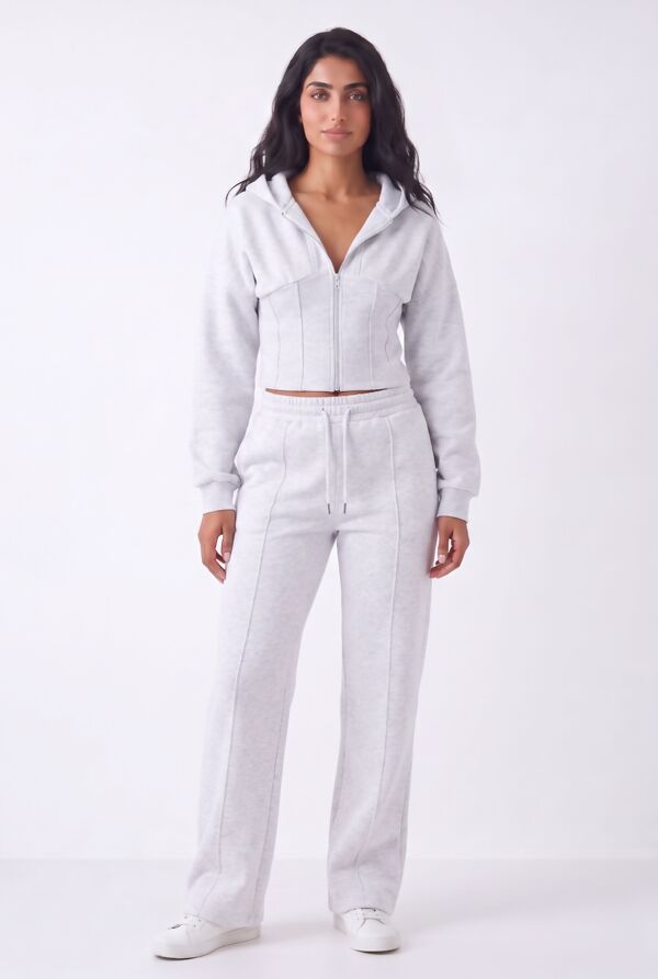 Bleach Grey Ribbed Corset Fit Hoodie With Straight Leg Trouser