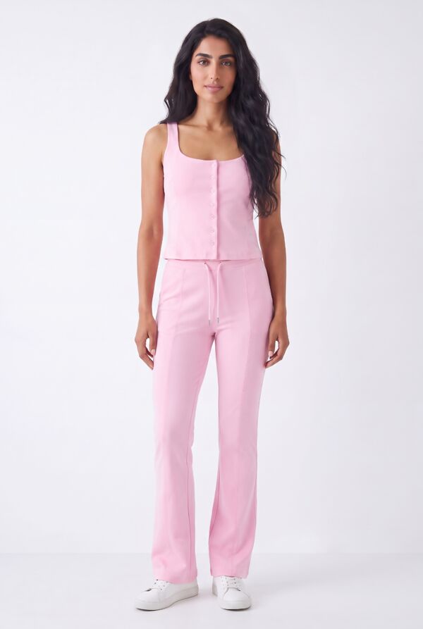 Pink Interlock Molly Button Tank Top With Flare Trouser