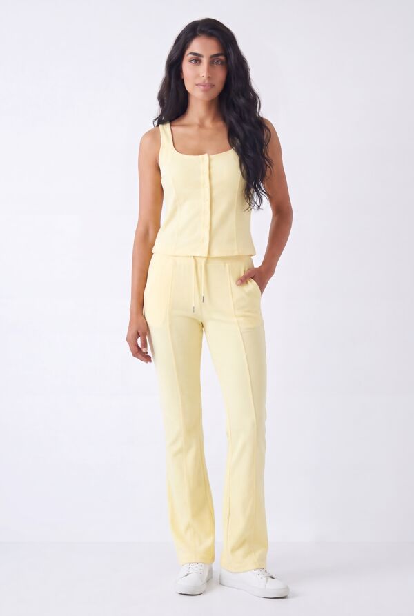 Butter Yellow Interlock Molly Button Tank Top With Flare Trouser