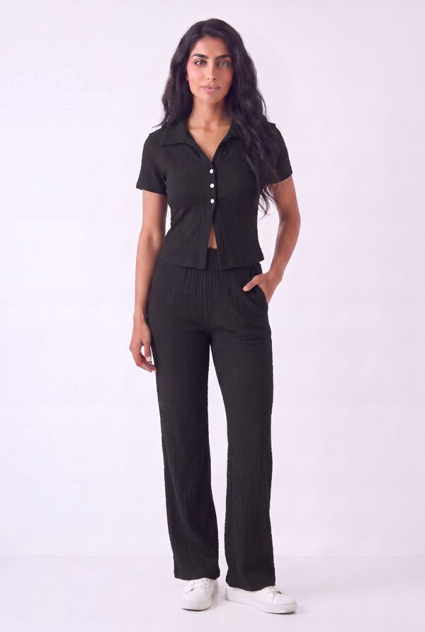 Cheesecloth Crinkle Texture Button Front Shirt With Wide Leg Pant