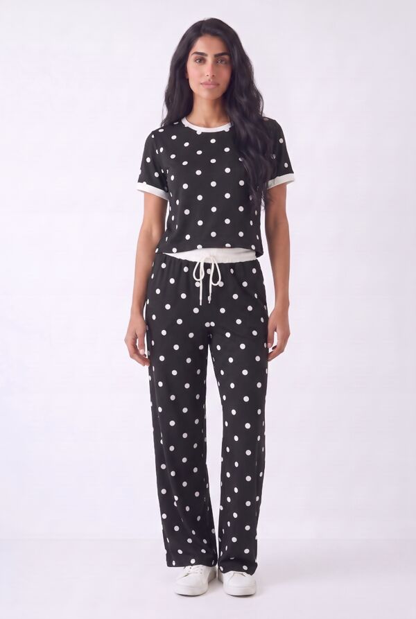 Contrast Waistband Polka Dot Trouser And Crop Top Co-Ord Set