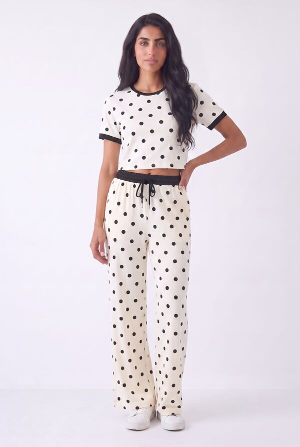 Contrast Waistband Polka Dot Trouser And Crop Top Co-Ord Set