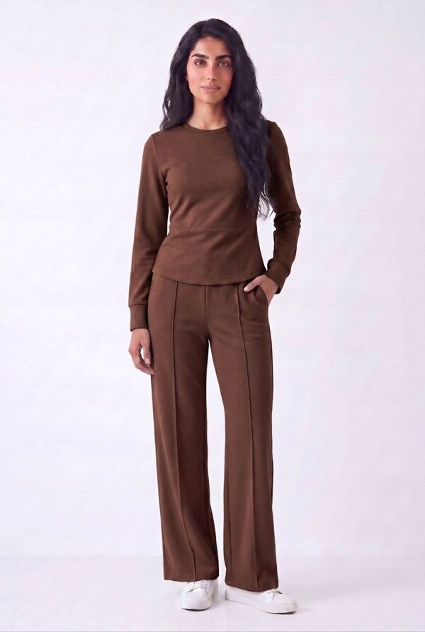 Long Sleeve Ruched Side Top With Single Seam Trouser