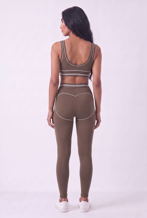 Chocolate Striped Band Gym Crop Top And Legging Set