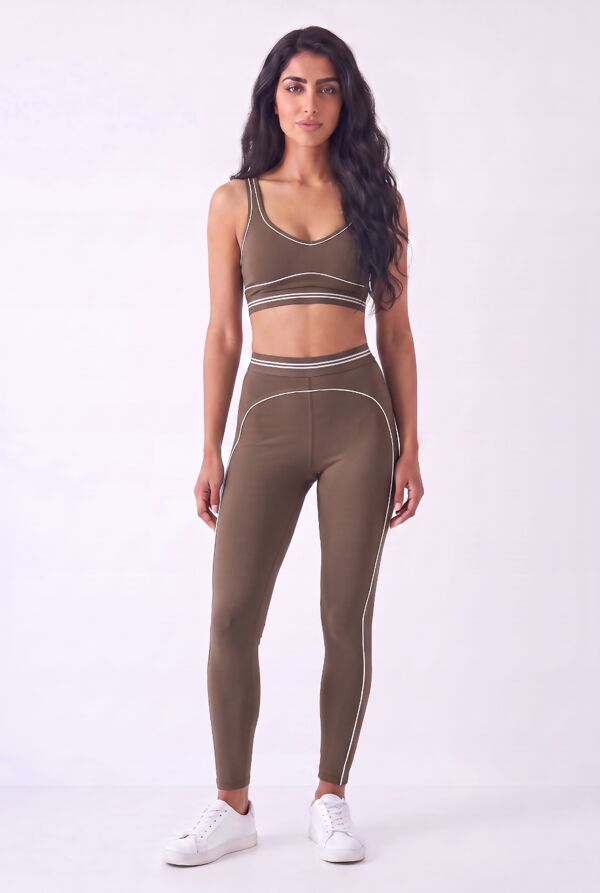 Chocolate Striped Band Gym Crop Top And Legging Set