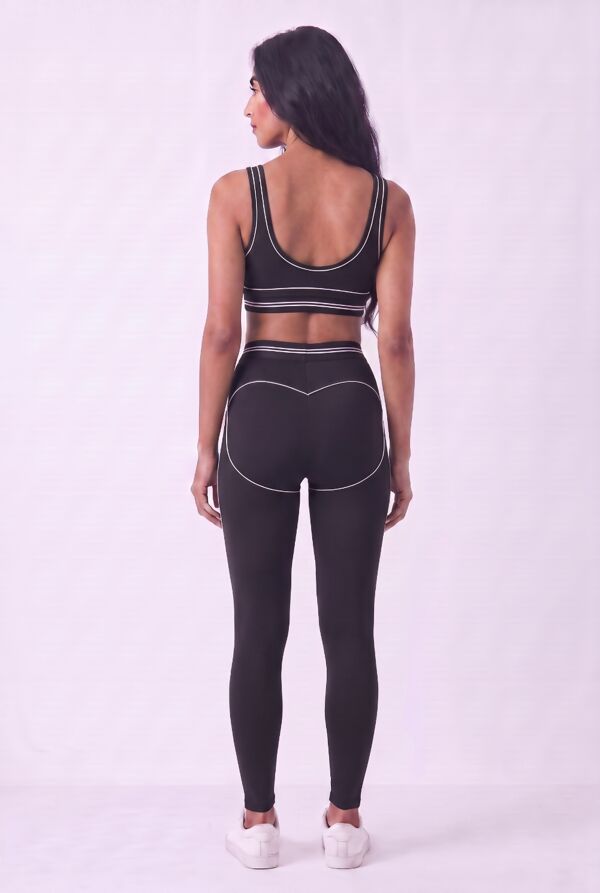 Black Striped Band Gym Crop Top And Legging Set