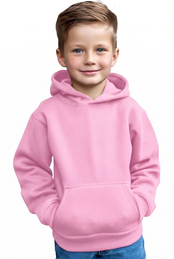 Pink Kids Casual Fleece Pullover Plain Hoodie