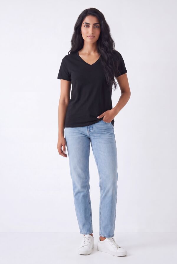Black Basic V Neck Tee