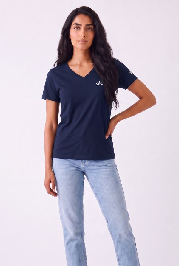 Navy V-Neck Short Sleeve Printed T-Shirt