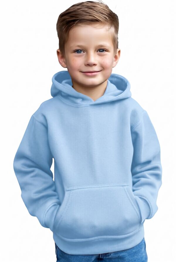 Sky Blue Kids Casual Fleece Pullover Plain Hoodie