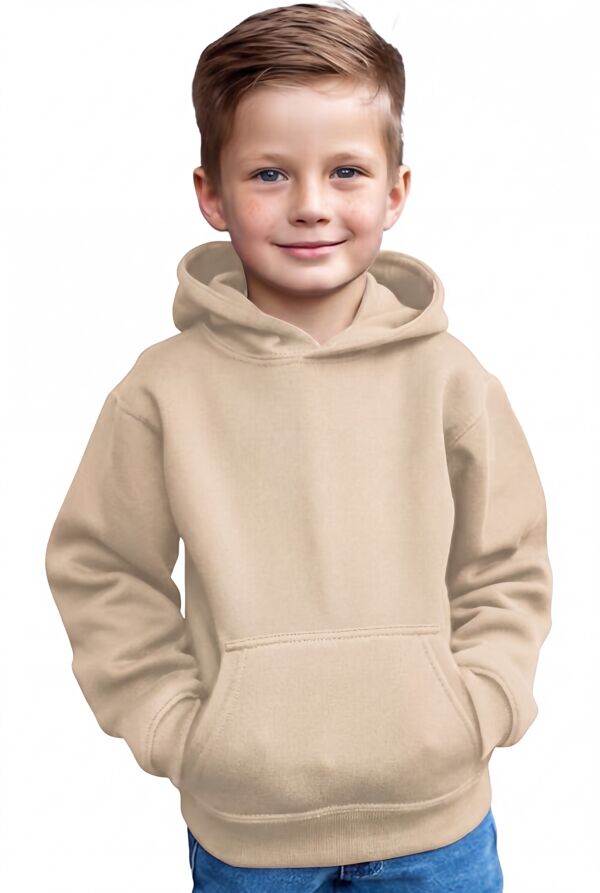 Beige Kids Casual Fleece Pullover Plain Hoodie